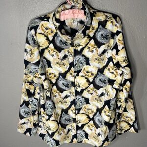 Vintage '90s Bonnie Evans Cat Fleece Zip Up Large Whimsy Animal Pet Grandma (D1)